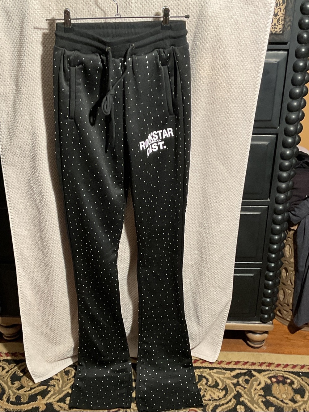 Rockstar Dist. Black Rhinestone Women's Sweat Pants